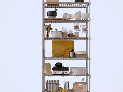 Stainless Steel Multi Layer Kitchen Storage Rack Organizing Pots Bowls and Utensils 3d model
