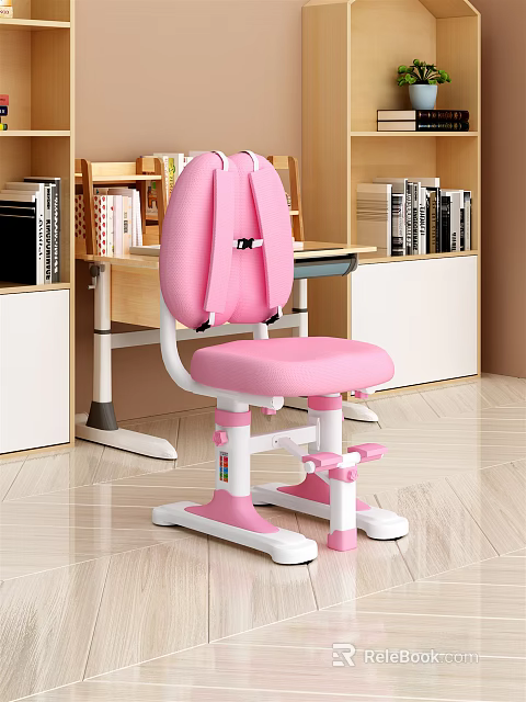 Pink Adjustable Kids Study Chair With Ergonomic Backrest For Learning Space 3d model 