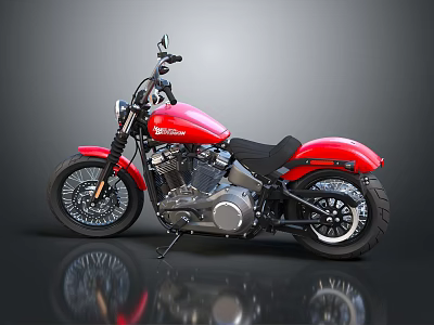 Red Harley Davidson Classic Cruiser Motorcycle With Black Seat Silver Engine And Chrome Details 3d model