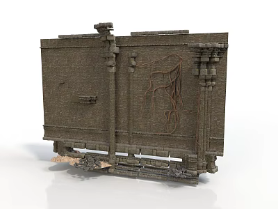Modern Interior Scene With Carved Stone Panel Decorative Columns And Relief Sculptures 3d model