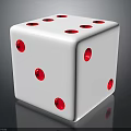 White Dice With Red Dots On Shiny Surface And Dark Background Reflection 3d model