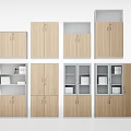 Light Wood Storage Cabinets With Different Designs Open Shelves And Closed Doors