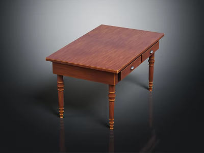 Classic Wooden Furniture Table With Polished Tabletop Two Drawers And Sturdy Legs 3d model