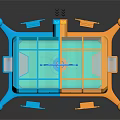 Colorful Blue And Orange Children's Sports Playground Equipment With Net Structure Platform And Support Legs