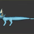 Vibrant Blue Creature Character 3D Design Featuring Pointed Ears Frilled Neck And Finned Tail 3d model