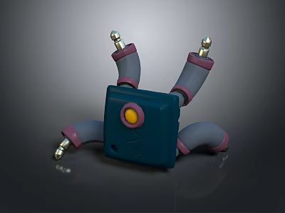 Mechanical Creature With Blue Square Body Yellow Circular Eye And Gray Pink Limbs 3d model