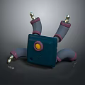 Mechanical Creature With Blue Square Body Yellow Circular Eye And Gray Pink Limbs