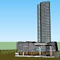 Modern Commercial Complex With Unique Facade Glass Curtain Wall And Pedestrian Activity