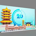 Traditional Tower And Multiple Landmark Buildings 20th Anniversary 2024 Photo Check-in Spot