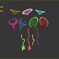 Unique Plant Structures Featuring Red Petals And Green Stems In Different Forms