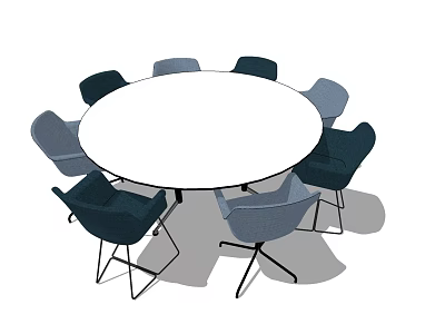 Modern Round Conference Table With Surrounding Chairs For Office Meeting Room 3d model