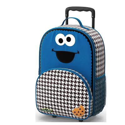 Blue Trolley Backpack Featuring Cartoon Smiley Face And Houndstooth Pattern Design 3d model