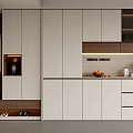 Modern Minimalist Cream Tone Entryway Shoe Cabinet With Ample Storage Display Nook And Warm Lighting