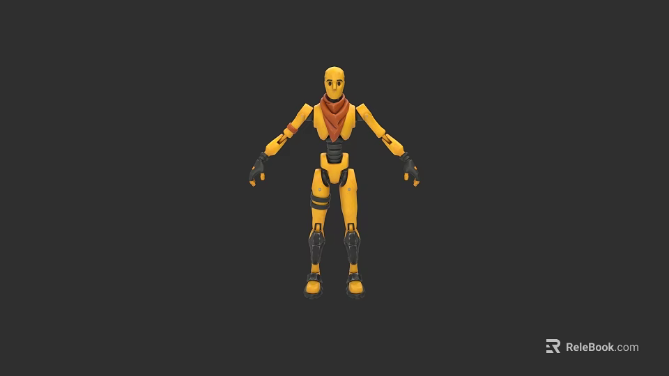 Yellow Robot Figure With Black Joints And Red Chest Detail Design 3d model 