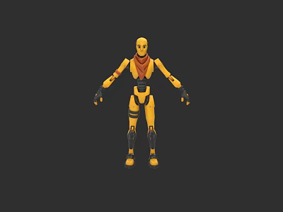 Yellow Robot Figure With Black Joints And Red Chest Detail Design 3d model
