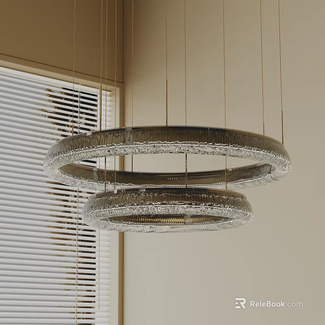 Modern Double Layered Circular Crystal Chandelier in Interior With Window Blinds 3d model 