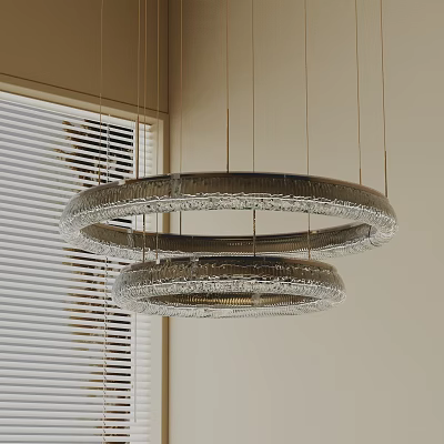 Modern Double Layered Circular Crystal Chandelier in Interior With Window Blinds 3d model