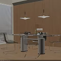 Modern Dining Table Set With Transparent Chairs And Pendant Lights In Open Kitchen 3d model