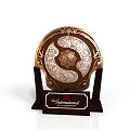 Ornamental Household Plaque With Circular Copper Silver Design Intricate Carvings And Black Base
