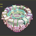 White Circular Mechanical Component With Golden Lines Transparent Center And Layered Structure