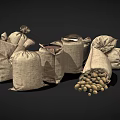 Household Storage Burlap Sacks With Beans Grains And Various Dry Goods