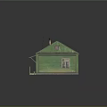 Small Green Building Model With Gray Roof Chimney Yellow Door And Windows