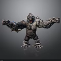 Fierce Armored Gorilla 3D Model With Open Mouth And Outstretched Arms