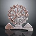 Intricate Stone Wheel Sculpture With Mountain Shaped Base And Detailed Patterns