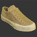 Prada Beige Low Top Lace Up Sneakers With Triangle Logo And White Sole