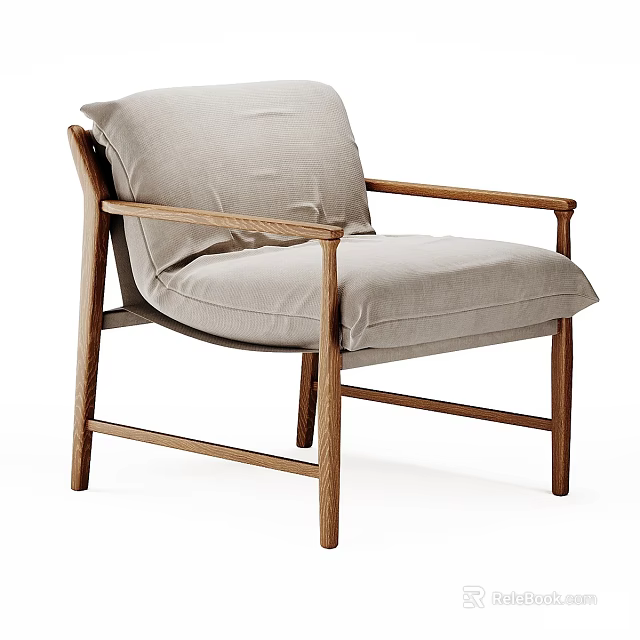 Modern Leisure Chair With Light Gray Upholstered Seat Armrests And Wooden Frame 3d model 