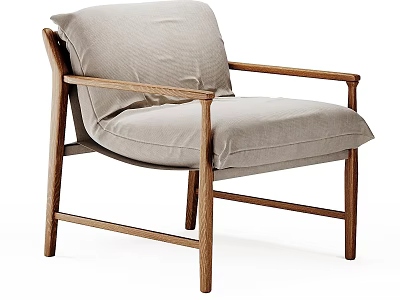 Modern Leisure Chair With Light Gray Upholstered Seat Armrests And Wooden Frame 3d model