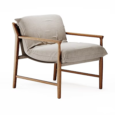 Modern Leisure Chair With Light Gray Upholstered Seat Armrests And Wooden Frame 3d model