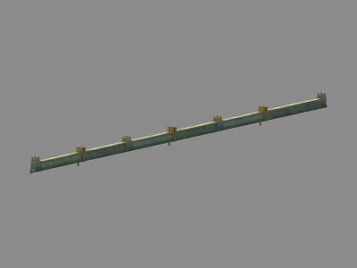 Industrial Long Metal Strip With Multiple Golden Fixing Connectors And Parts 3d model
