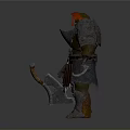 Orc Warrior 3D Model With Red Headscarf Armor And Weapons
