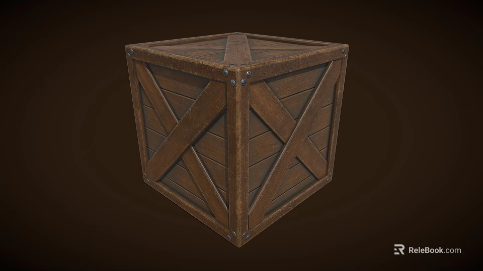 Rustic Brown Wooden Storage Crate With Cross Strips And Cube Shape For Home Storage 3d model 