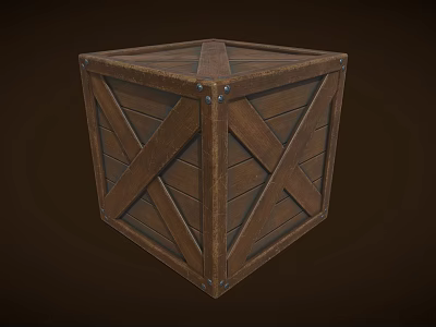 Rustic Brown Wooden Storage Crate With Cross Strips And Cube Shape For Home Storage 3d model