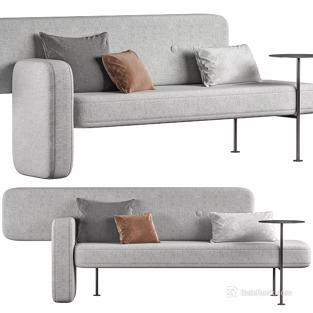 Modern Gray Multi Seater Sofa With Brown And Gray Pillows And Side Table 3d model 