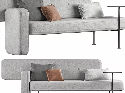 Modern Gray Multi Seater Sofa With Brown And Gray Pillows And Side Table 3d model