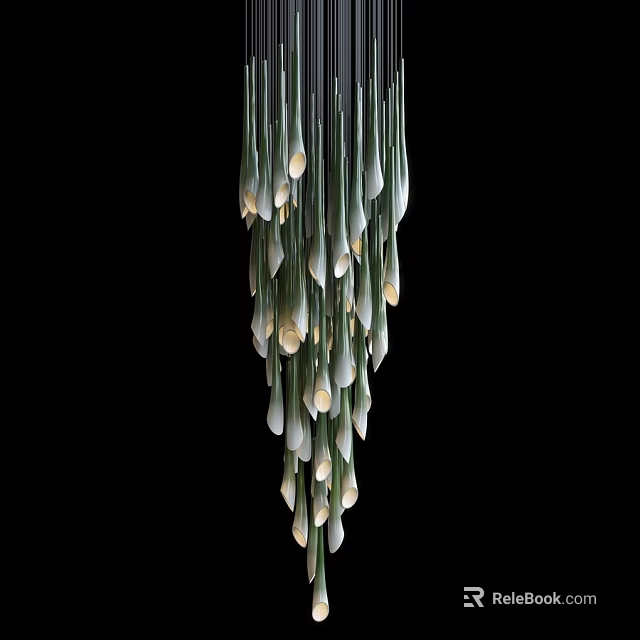 Modern Chandelier With Hanging White Green Bud Shaped Pendant Lights 3d model 