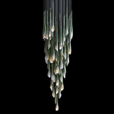 Modern Chandelier With Hanging White Green Bud Shaped Pendant Lights 3d model