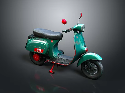 Green Vintage Scooter With Black Seat And Red Accents On Dark Background 3d model