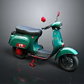 Green Vintage Scooter With Black Seat And Red Accents On Dark Background