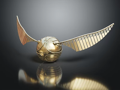 Harry Potter Golden Snitch with Shiny Gold Wings and Intricate Reflective Surface Design 3d model