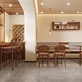 Cozy Cafe Interior With Wooden Decor Rattan Chairs Bar Counter And Pendant Lights