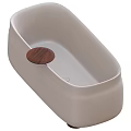 Modern Cream Colored Bathtub with Wooden Legs and Top Wooden Tray