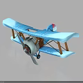 Vintage Blue Biplane With Wooden Struts Propeller And Detailed Side View Design