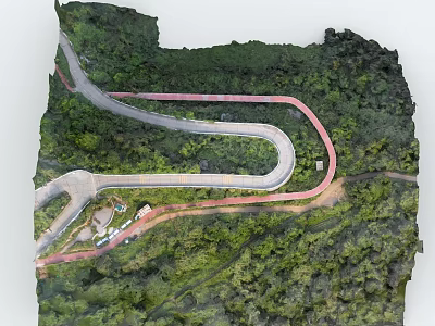 Scenic Winding Mountain Road Amidst Lush Green Forest And Red Edges 3d model