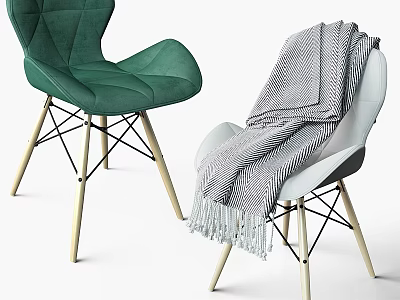 Stylish Green And White Chairs With Gray Blanket And Wooden Legs 3d model