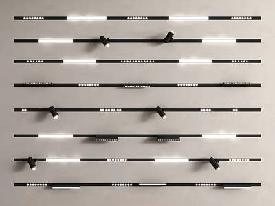 Various Styles Downlights And Spotlights Arranged In Rows For Home Lighting 3d model