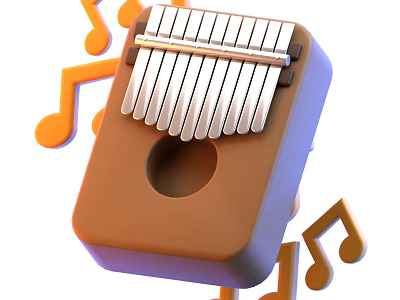 Modern Decorative Ornament Set With Wooden Kalimba And Orange Musical Notes Design 3d model